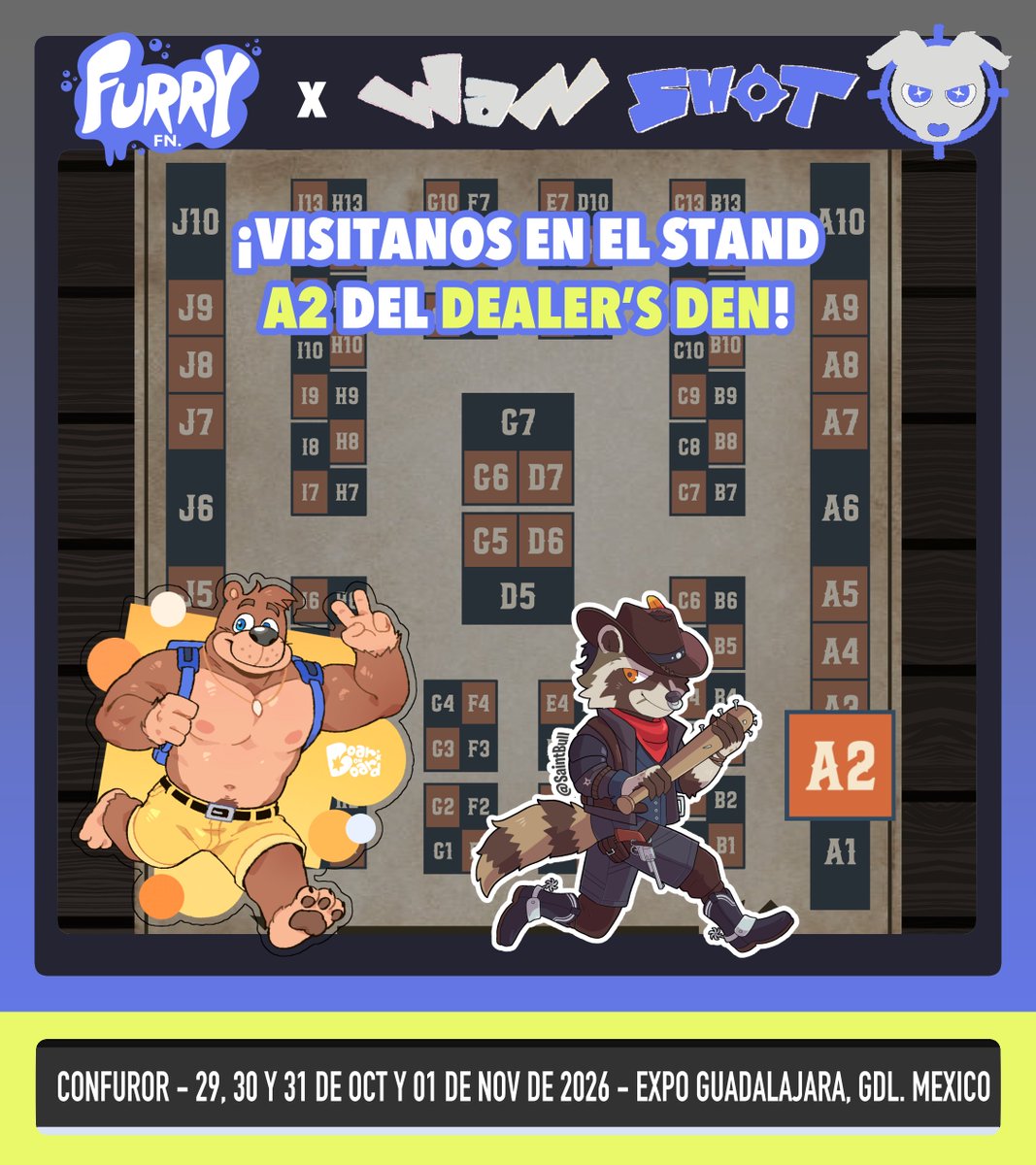 Boar_On_Board's tweet photo. ¡Hola furritos, si están atendiendo a esta #Confuror no se olviden de pasar por el puesto de @WanShotComics y @FurryFNShop, localizado en el Dealer's Den. Tendremos llaveros, stickers, prints, cartas, lanyards, acrílicos y muchas cositas más! ✨ https://t.co/36d4XJInWw
