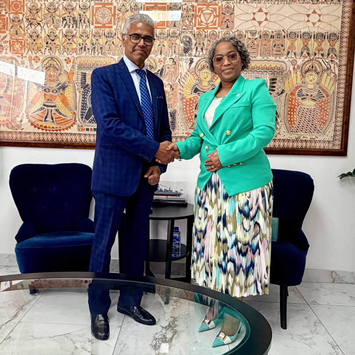 IndiainCyprus's tweet photo. High Commissioner Mr. Manish @ManishGIfs welcomed H.E. Ms. Micheline Matadi née Muleba Mukaji, non-resident Ambassador of the Democratic Republic of the Congo to Cyprus, at the High Commission.

High Commissioner congratulated Ambassador Matadi on the presentation of her Letters of Credence to H.E. Mr. Nikos Christodoulides @Christodulides , President of the Republic of Cyprus, and extended his best wishes for a successful tenure.

The two Ambassadors exchanged views on India–DR Congo relations, regional and global developments, and opportunities for strengthening cooperation. The interaction also underscored the importance of India–Africa partnerships, South–South cooperation and closer engagement on issues of shared interest.

High Commissioner also gave her an overview of Cyprus’ economic strengths and investment potential. He encouraged the Ambassador to explore partnerships with Cypriot institutions, businesses and other stakeholders, and assured her of his full support in her endeavours.

#IndiaDRC #IndiaAfrica #Diplomacy