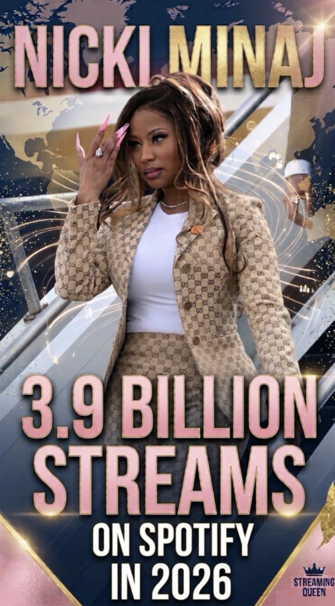 NickiCraveX's tweet photo. Nicki Minaj surpasses 3.9 BILLION Spotify streams in 2026 across all credits. https://t.co/xWUgZ5NrDL