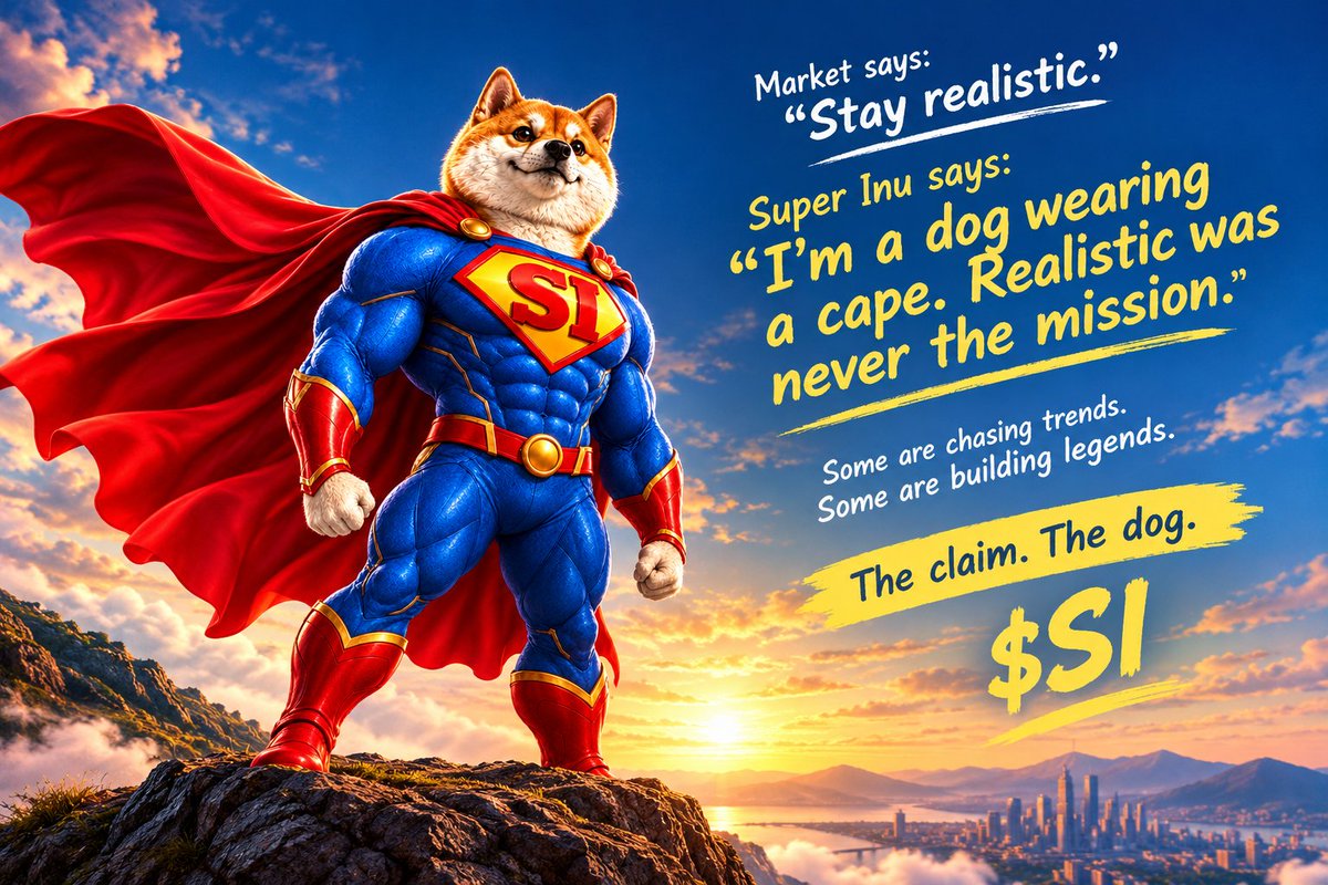 SuperInuETH's tweet photo. Market says: “Stay realistic.”

Super Inu says: “I’m a dog wearing a cape. Realistic was never the mission.” 🦸🐕

Some are chasing trends.
Some are building legends.
The claim. The dog.

$SI https://t.co/7YP0xVRIf3