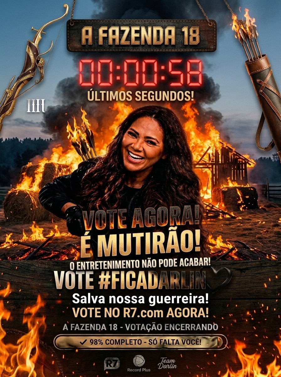 GuilhermeC74982's tweet photo. 🚨 ÚLTIMOS MINUTOS! O entretenimento não pode acabar! A Darlin causa e entrega tudo!

Corre para votar muito para salvar nossa guerreira! 🤠🔥

🗳️ Vote agora no https://t.co/l2P1wP9BxE https://t.co/bqt4j1SQ3P

👉 VOTE #FicaDarlin 

#EliminaçãoAFazenda https://t.co/HGuwTZBvw4
