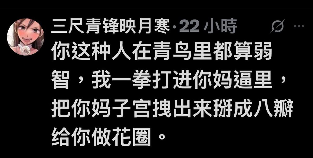 kevinsam9's tweet photo. 國外的友人過於善良。

不知道台灣人每天活在這樣的言論攻擊之中。

當然，嚴格來說中共的武力侵略台灣論。

事實上已經構成大部分國家恐嚇罪的構成要件。

「以加害生命、身體、自由、名譽、財產的事，恐嚇他人，讓對方心生畏懼、致生危害於安全。」

即便那極少數對統一充滿瘋狂熱情的人也必須知道。

飛彈是沒有耳朵的，它只是信心滿滿的飛往那個座標。

並不會在乎誰在旁邊。

一個不以犯罪感到羞恥的國家政權。

自然會教育出一堆以犯罪感到自豪的國民。

愚蠢而不自知，隨口說出最惡毒的威脅。

但是如果要虐待對方的肉體的話。

以現在的醫學，有著更可怕的方式，但那屬於惡魔的點子。

不可言喻，不可讓大家知曉，最好保持沉默。

但某一小塊的我，對這樣的人有著奇異的同情。

因為在生活中滿滿的怒氣無處可以釋放。

被欺壓的權利永遠無法主張，只好在螢幕前面，輸入能想到最狠毒的言語去攻擊一個陌生人。

這樣是最安全的，因為你的政府不會因此懲罰你。

你包含性欲的暴力也得以宣洩，雙方都很滿足。

在這個以共產主義包裝的工廠，專心製造出最可怕的精神變態，你絕對是合乎規格的產品。

但我也譴責你。

你放棄了自由意志，也放棄了為人的尊嚴。

繼續停留在那條線的另一邊的話。

有一天你會真正成為深淵，再也無法回頭。

而我，站在這條線的這一邊，
也必須小心。

凝視深淵太久，深淵也會回頭看你。
所以我關掉螢幕。

廚房裡，一隻小蟑螂
正在喝我剩下的咖啡。

牠也很認真地活著，
而且到目前為止，沒有威脅過任何人。

我決定讓牠喝完。

這大概就是我們之間全部的差別：

你把憤怒丟給一個陌生人，
我把半杯咖啡留給一隻蟑螂。

飛彈沒有耳朵，
但我有。

我聽得見你的怒吼，
也聽得見怒吼底下，
那個從來沒有被允許說話的聲音。

如果有一天，你能平安地說出那句話，
而不必換成最髒的字眼往外丟，
那天，你就回到線的這一邊了。

這是我能給你的，
最安靜的回答。

可是我也要小心謹慎的提醒。

台灣人絕對不會在緊要關頭坐以待斃。

戰爭不會只發生在我們這一邊。
