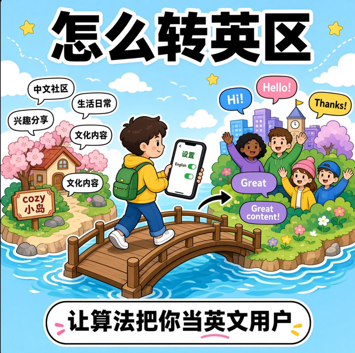 cnlsy517's tweet photo. 想转英区？光把帖子翻成英文还不够。

X 开源代码里，给你推帖时，会把你的 App 语言、所在国家一起交给推荐模型；模型还会学你平时跟哪些帖子互动。你天天刷中文、回中文，系统就一直把你当中文用户。

怎么做：
▸ App 语言改成 English
▸ 多去回复、引用英文同领域的号
▸ 用英文发原创，一帖讲一个点

举例：每天认真回 3 个英文同行，再发 1 条英文原创，坚持两周看首页变化。

我自己试了下，今天就有外国友人关注我了，当然我是主动出击的，回复英文贴，用英文回复