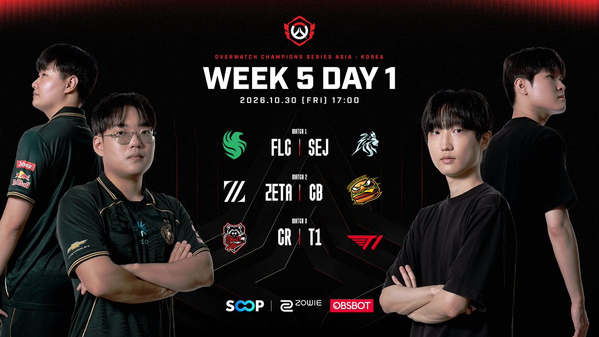 OW_Esports_Asia's tweet photo. WEEK 5 DAY 1｜2026 OWCS ASIA : Korea Stage 3

오늘 오후 5시,
2차 라운드로빈 & L.C.Q가 시작됩니다!🙌

🎙Caster 박한얼
🎙Commentator 문창식

LIVE📡 https://t.co/91uKcYsvVH
SOOP : owesports

예매 링크 🔗https://t.co/Jq6Xn6Qv5h
티켓링크 e스포츠 > 'OWCS ASIA : Korea Stage 3' 예매

#OWCS