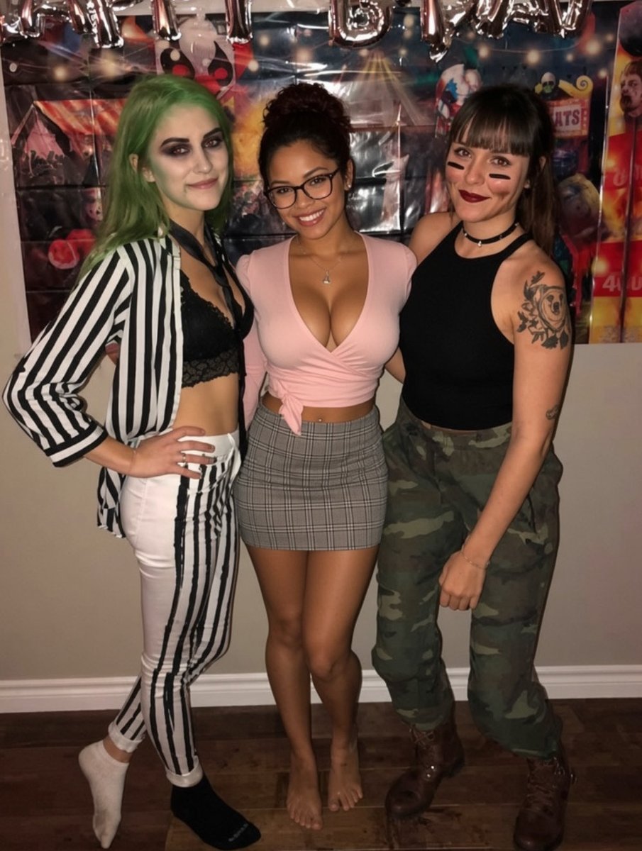IRLbaddies_'s tweet photo. So I guess the one in the middle is just going for a Halloween as a ‘slut’?

#halloween
#whore
#halloweengoon
#irls
#sluts https://t.co/G3zXiE3R7N