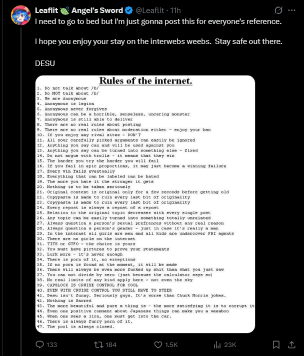 FemboyIdeas's tweet photo. "hey, a guy who was pretending to be a woman was sexually engaging with real female vtubers and it made her very uncomfortable finding out it was a man using a voice changer what do you gotta say about this?"

"uhm, rulez of teh internets lawlz!!"

??????????????????????????????? https://t.co/HcyZ2BmNKm