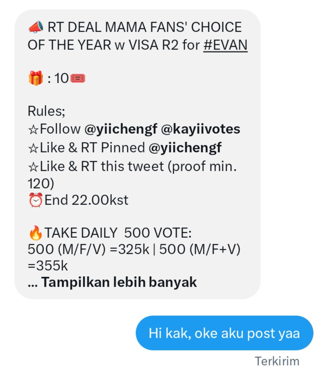 Eternalforevxn's tweet photo. 📣 RT DEAL MAMA FANS' CHOICE OF THE YEAR w VISA R2 for #EVAN

🎁 : 10🎟️ 

Rules;
☆Follow @yiichengf @kayiivotes
☆Like &amp; RT Pinned @yiichengf 
☆Like &amp; RT this tweet (proof min. 120) 
⏰End 22.00kst

🔥TAKE DAILY  500 VOTE:
500 (M/F/V) =325k | 500 (M/F+V) =355k
📥 DM for order https://t.co/j59QSqAl2A