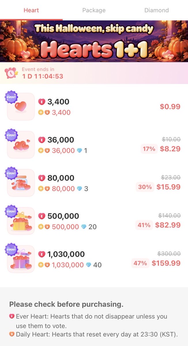 AHOF_N_America's tweet photo. Take advantage of Choeaedol’s Halloween Hearts event. Promo ends on 1 day.

 #아홉 #AHOF
@AHOF_official https://t.co/B4JlT50vJq