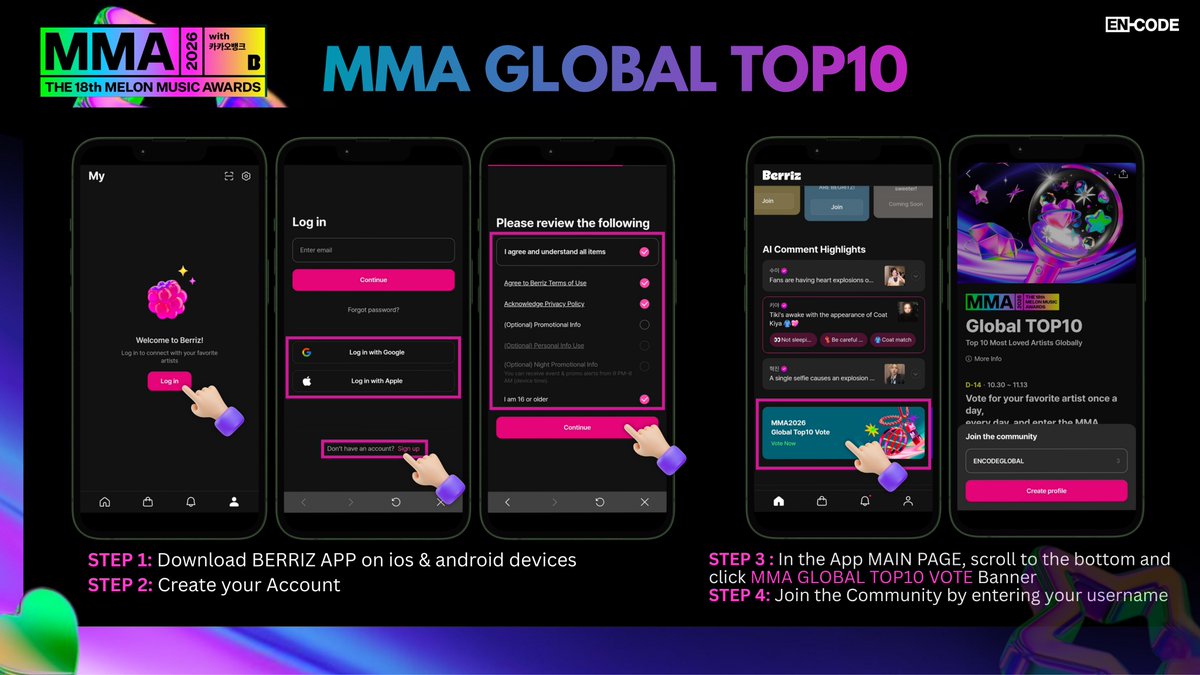EN_CODEGLOBAL's tweet photo. [🏆#MMA2026] — GLOBAL TOP10 QUICK TUTORIAL

ENGENEs, let's learn to MULTITASK! With more year-end polls opening, we need to stay focused and manage our priorities. We can keep up with these polls as long as we remain organized and committed to our main goals.

Avoid fanwars and NEVER provoke or antagonize other fandoms through your posts. Let's stay focused on supporting #ENHYPEN!

Here's a quick and simple tutorial to guide you.

Voting Restrictions:
• Can Log-in & vote on multiple accounts 
• One vote per account DAILY

Download here: 
📲https://t.co/TN8pOWElL0

@ENHYPEN_members @ENHYPEN #ENHYPEN #엔하이픈  #エンハイプン
