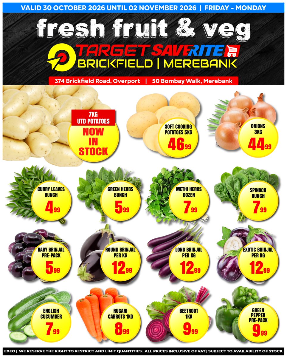 BrickfieldSave1's tweet photo. 🥦🍎 FRESH SAVINGS ARE HERE! 🛒💛
Fill your baskets with fresh fruit, crisp veggies and everyday essentials at prices worth shopping for! 🍍🥕
🛒 Shop fresh. Save more. Make every rand count!
#target #explore #foryoupage #viral #fyp https://t.co/yt1B9cAESU
