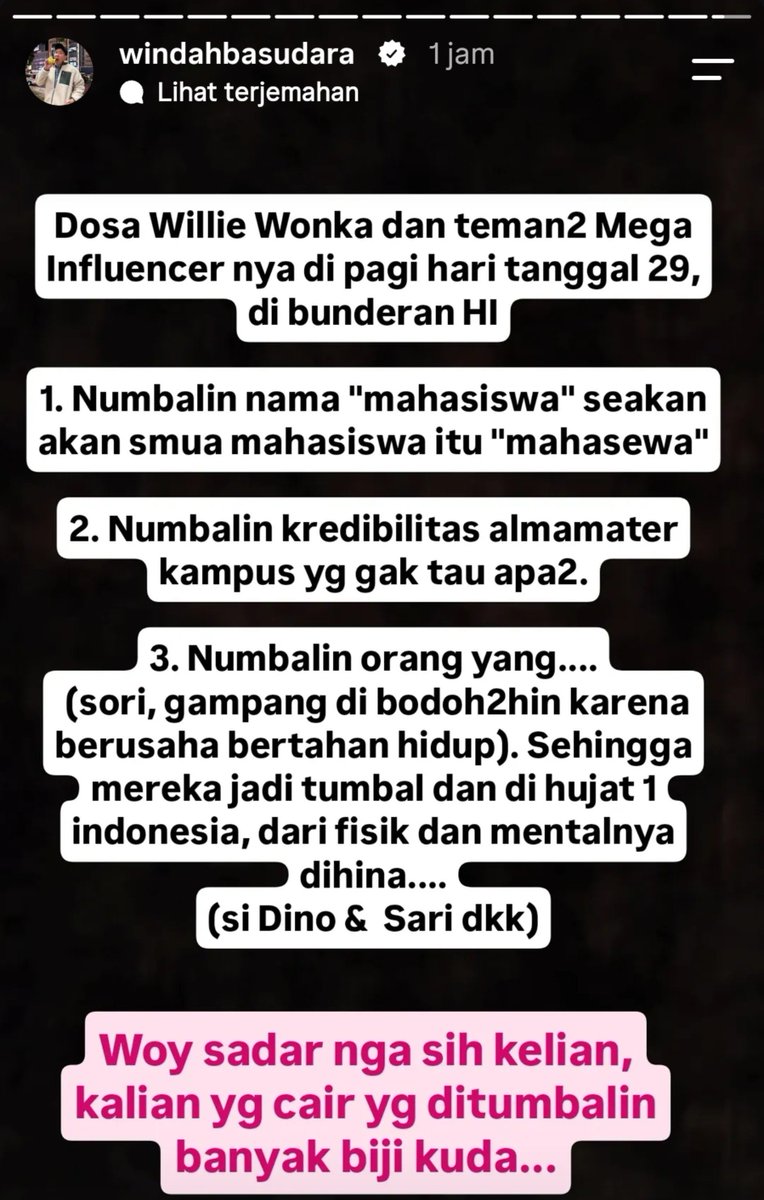 namelesid's tweet photo. 🚨RESMI: Windah Basudara sudah menetapkan Raffi Ahmad, Willie Salim dkk sebagai musuh bocil kematian & komunitas gamer.

Berikut DOSA Raffi, Willie Salim dkk pada tanggal 29 di bundaran HI:

• Menumbalkan nama mahasiswa
• Mencoreng kredibilitas almamater
• Membodoh-bodohi Dino, Sari dkk

Sekarang Windah sudah melepaskan "segel" bocil kematian, itu artinya bocil kematian diizinkan mengamuk sesuka hati di akun Willie salim, Raffi Ahmad dkk.

SANGGUPKAH BOCIL KEMATIAN MENGHYTAMKAN AKUN MEREKA.🫣