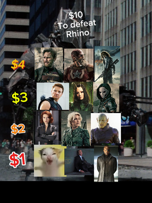 Nach0zplz's tweet photo. You have $10 to DEFEAT Rhino! Who do you choose?🦏 https://t.co/IvRiY7ce2c