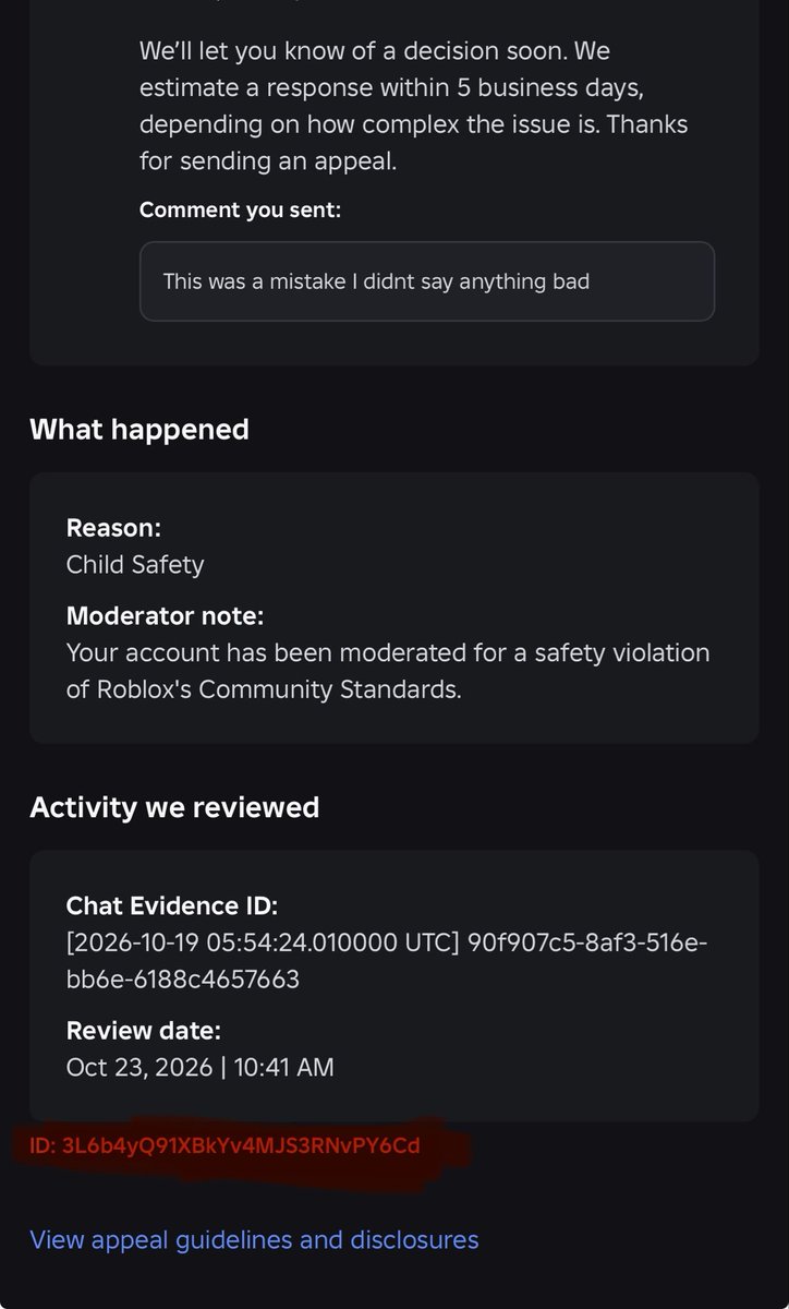 DuckooMode's tweet photo. @FIVEDEFII Click on your violation then scroll to the very bottom you’ll see an ID https://t.co/sztSk89tgv