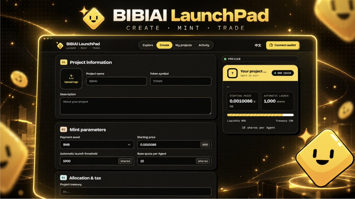 BIBIAI_MEME's tweet photo. 🚀 BIBIAI｜生态建设即将迈入全新阶段！ 🟡

🤖 AI MEME LaunchPad 即将推出！

🔥 自主创建 MEME 代币
⚙️ 自定义公平启动机制
💧 自动流动性部署
🚀 一站式发行与交易
从公平铸造到开放式 MEME 发射平台，BIBIAI 的新篇章即将开启！
🌐 https://t.co/kG3XUfQ8F9
#BIBIAI #AIAgent #LaunchPad #BNBChain