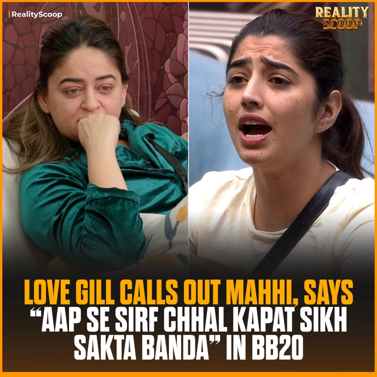reality_scoop_'s tweet photo. Love Gill takes a direct dig at Mahhi in Bigg Boss 20! 🔥 She questions Mahhi’s game and says, “Aap se sirf chhal kapat sikh sakta banda.” 👀

Is Love right about Mahhi’s gameplay, or is this another clash in the house? 💥

#LoveGill #Mahhi #BiggBoss20 #BB20 #RealityScoop https://t.co/vE8gRKoCtJ