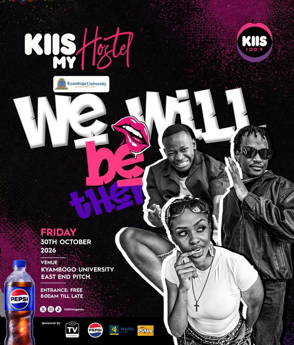 KiisFMUg's tweet photo. Happy #KIISMyHostel day, Kampala!
Would you rather go to an event alone and meet new people, or would you rather go with your squad and stick around them?
Share your thoughts as we prepare to take over Kyambogo Uni' Hostels.
#KIISnGrind | #KIISFMUganda https://t.co/QVvDbYZtBz