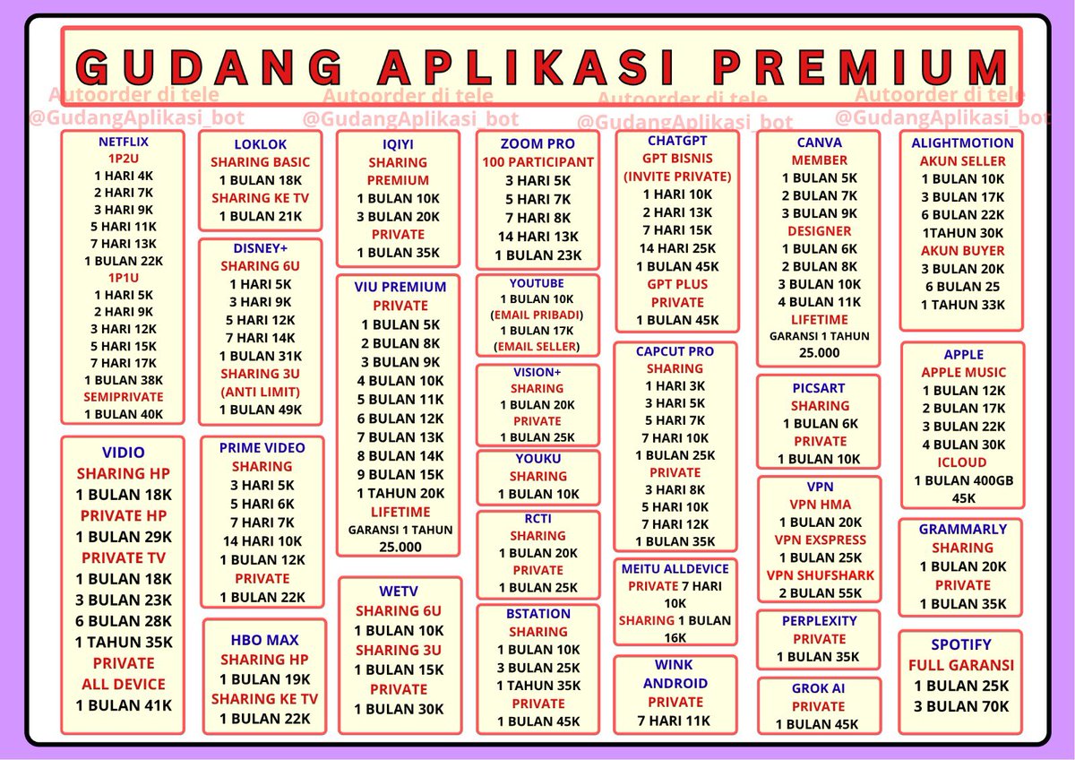 diego_shemus's tweet photo. MET SIANG MARKIBO MARI KITA BORONG

WTB WTS NETFLIX CANVA YOUTUBE VIDIO PRIME VIDIO VIU WETV IQIYI HBO GO LOKLOK VISION PICSART CHAT GPT CAPCUT GAGAOOLALA YOUKU TURNITIN CEK AI MEITU DAZZCAM VIU SCISPACE FIGMA

Order : https://t.co/kLHJJNq0ps

#zonauang 739ska https://t.co/kM5idTLUUO