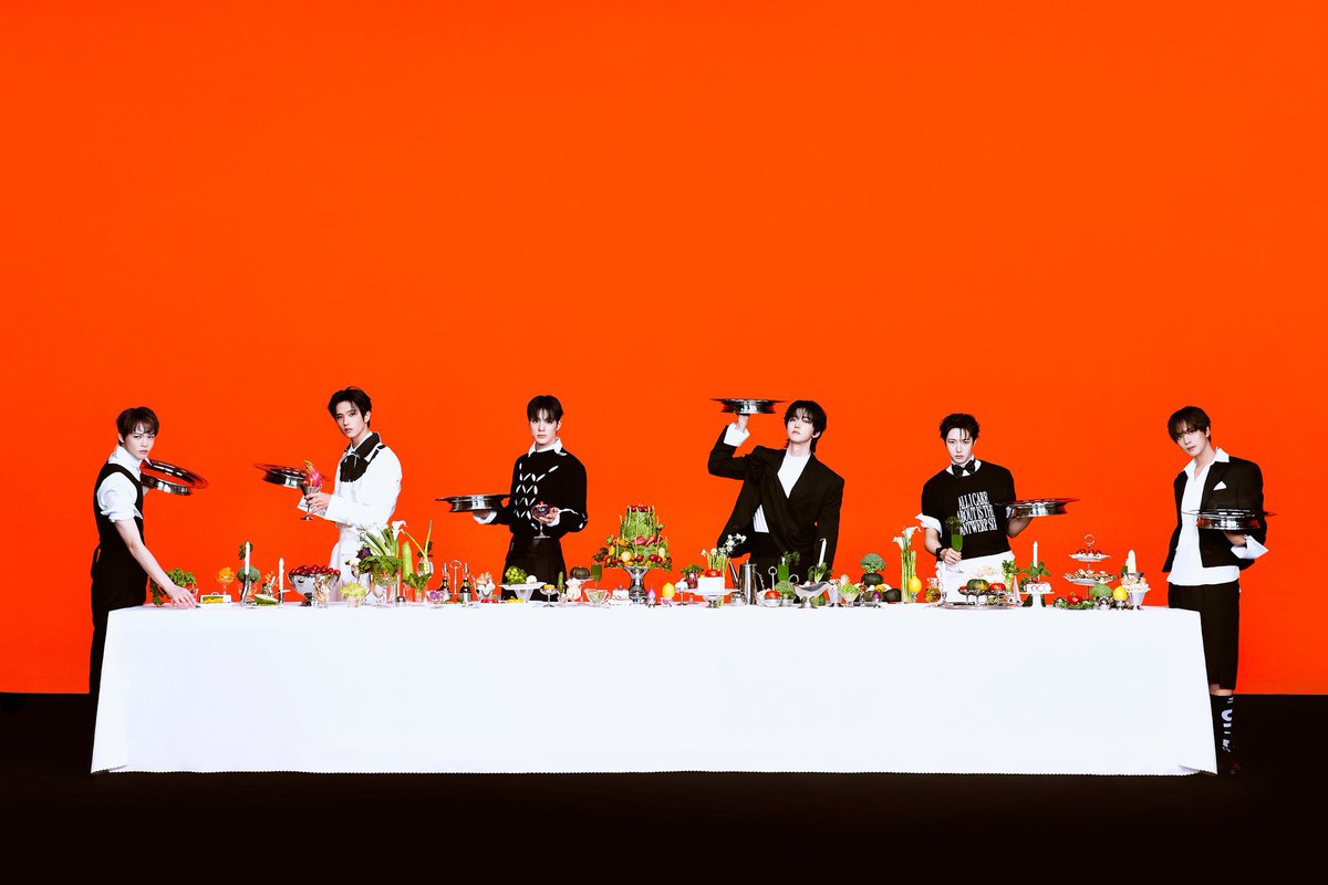 keejenonct's tweet photo. A true visual triumph! Standing together against the bold orange backdrop, NCT DREAM transforms a lavish banquet into a masterclass of style and aura. Their synergy and effortless elegance shine brilliantly from every angle. https://t.co/NmXXVAymW4