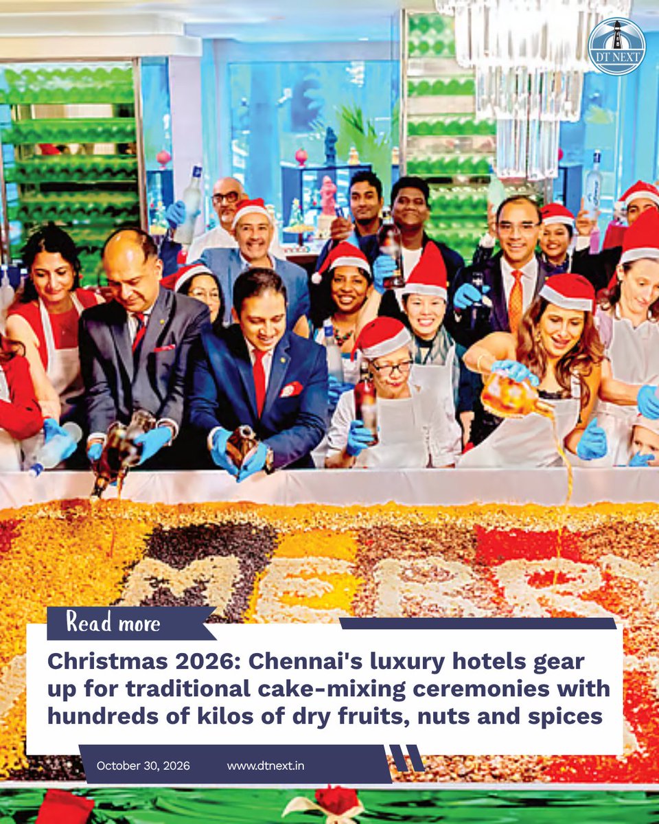 dt_next's tweet photo. From year-long fruit marinades to hands-on celebrations, Chennai’s hotels prepare for the festive season with their annual Christmas cake-mixing ceremonies.

✍️ @merinjames  

https://t.co/TqsoKaUwKa

#DTNext #Chennai #Christmas #Cake #CakeMixing #Festival https://t.co/PGv861Kd8M