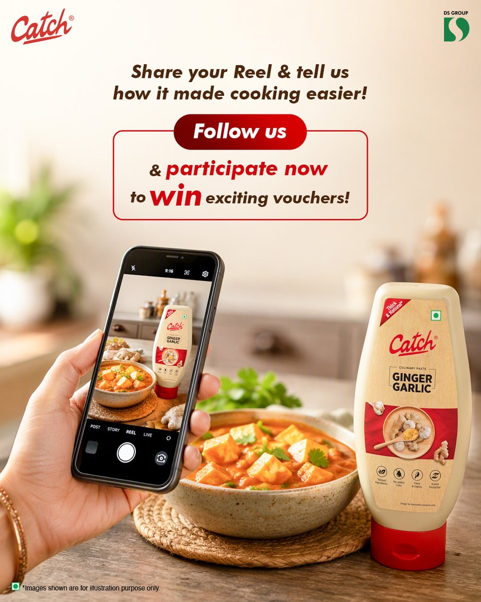 catch_foods's tweet photo. Here’s how to participate:
1️⃣ Make your favourite festive dish with Catch Ginger Garlic Paste.
2️⃣ Create a Reel &amp; share with us showing how it saves your time and effort.
3️⃣ Follow @catch_foods, tag us and use #SqueezyHaiEasyHaiContest in your contest entry/recipe video. https://t.co/5nn7K6c951