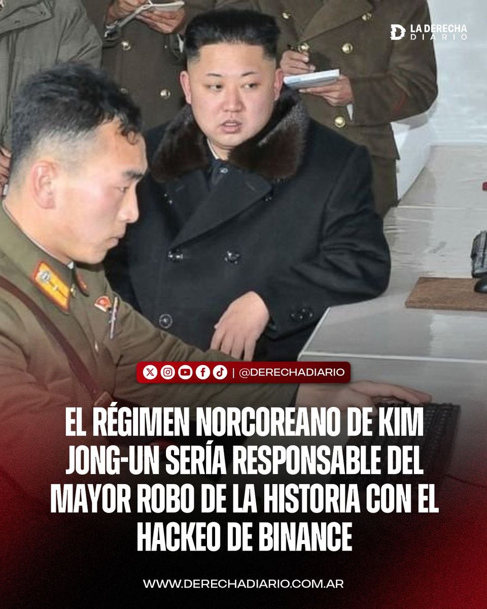 laderechadiario's tweet photo. 🚨🇰🇵 | EL RÉGIMEN NORCOREANO DE KIM JONG UN SERÍA RESPONSABLE DEL MAYOR ROBO DE LA HISTORIA CON EL HACKEO DE BINANCE

Tres empresas especializadas en el rastreo de criptomonedas —TRM Labs, Chainalysis y Pangolin Intelligence— atribuyen el ataque a hackers del régimen norcoreano. Chainalysis asegura tener un alto grado de confianza en esa conclusión.

Los atacantes habrían ingresado a Binance mediante la computadora de un ingeniero y robado más de USD 6.000 millones, cuatro veces los USD 1.500 millones sustraídos a Bybit en un ataque previo también atribuido a Corea del Norte.

De los USD 6.000 millones, alrededor de USD 3.000 millones habrían sido congelados y el resto estaría siendo lavado mediante distintas redes de criptomonedas. Binance prometió cubrir las pérdidas de sus clientes, mientras las autoridades estadounidenses advierten que estos ataques financian al régimen de Kim Jong Un.