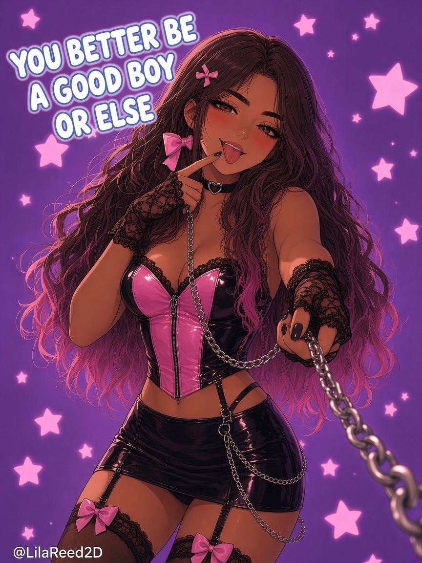 LilaReed2D's tweet photo. You better be a good boy or else you'll be chained up for a long, long time… and I never lose the key 🩷 #Findom #2DFD https://t.co/Vq693cUyET
