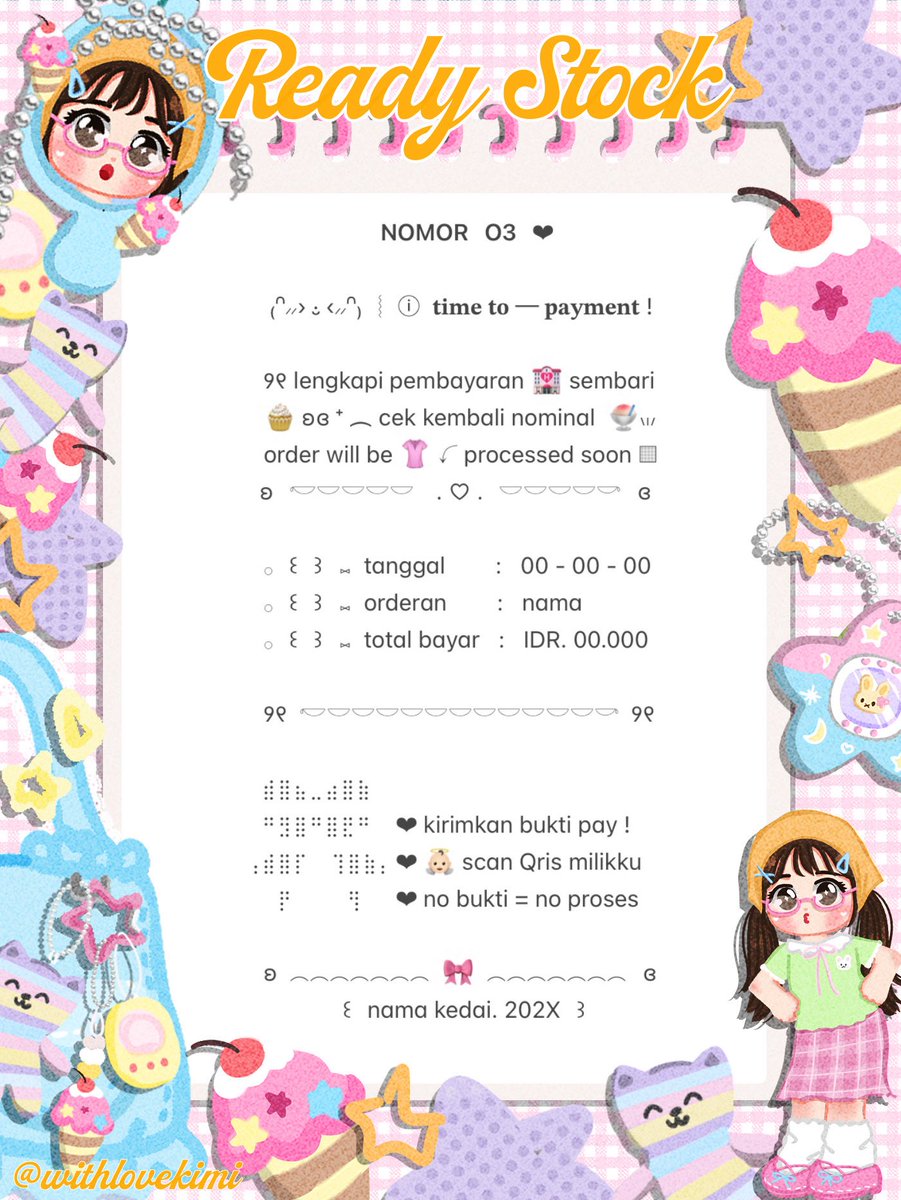 withlovekimi's tweet photo. ⠀
⠀⠀♥︎  ︴꒰⠀help retweet? arigatOu!⠀꒱
⠀⠀╭──⠀#zonauang  ୨୧

⠀⠀Moshi⠀__⠀mOsh?!⠀ready stock⠀🚘
⠀⠀🪁 🍊 wording  payment receipt ☀️
⠀⠀siap⠀dibeli! ⛳️ 𓈈⠀sekarang!  :¨ ·.· ¨:
⠀⠀ⓘ  ☆   harga:⠀IDR  9.000⠀coins 🌀

⠀⠀꒰⠀꒱⠀⑅⠀yuk  jajan !  🍄
⠀ https://t.co/Fge7wms8BP