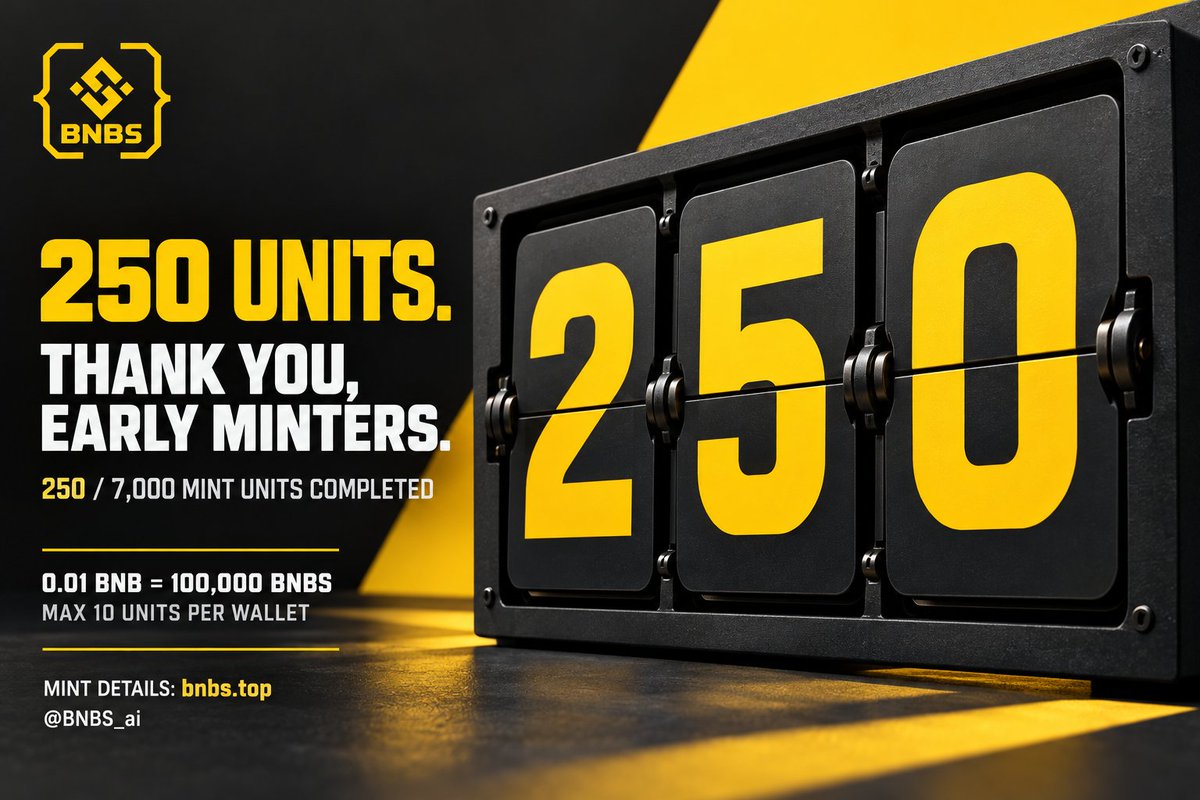 BNBS_ai's tweet photo. 250 units minted. The counter keeps moving. 🟡

Thank you to everyone minting and helping others get started with $BNBS.

0.01 BNB = 100,000 BNBS
7,000 units total · Max 10 per wallet
Mint details: https://t.co/jZRgn7OTCq

#BNBS #BNB #Agent #AgentID #AI https://t.co/Ngaa3tonwG
