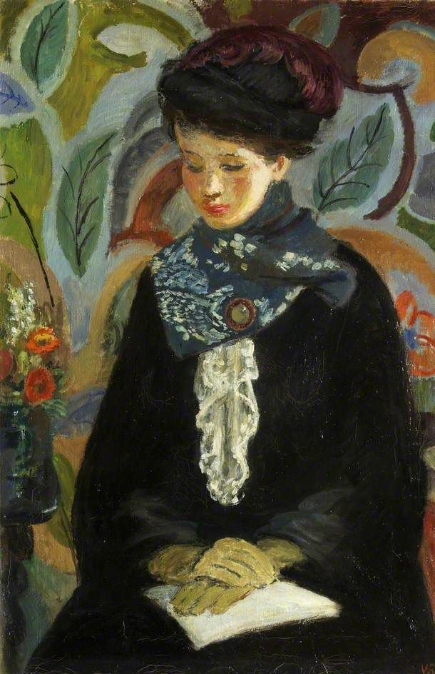 womensart1's tweet photo. English painter Vanessa Bell,
 Lady with a book, 1945 #womensart https://t.co/WtAXYX44Ow