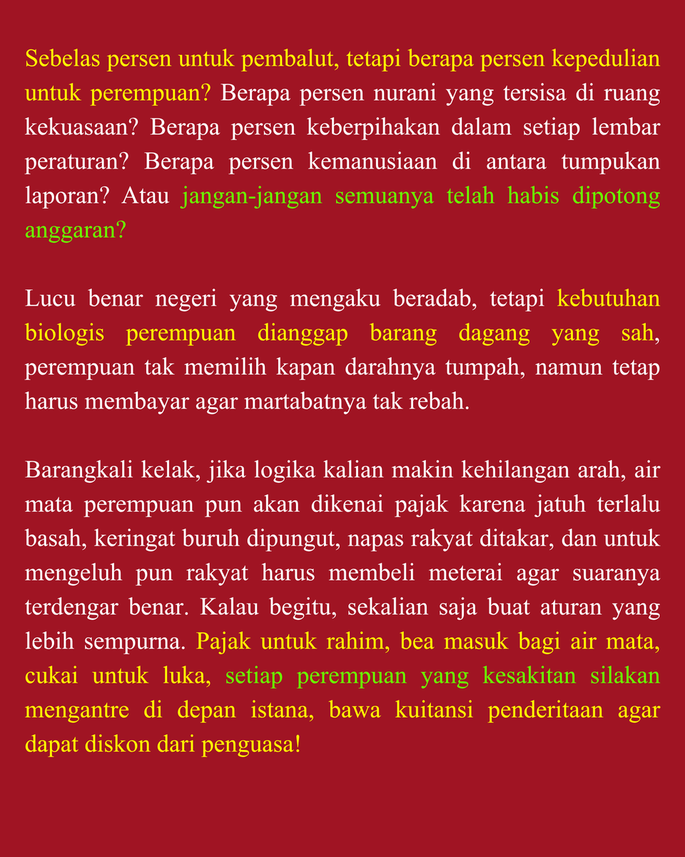 sorenavistha's tweet photo. Bu, pembalutku kena pajak 11%, memang Prabowo anjing.

#INDONESIASADAR https://t.co/bpnuBjl7kn
