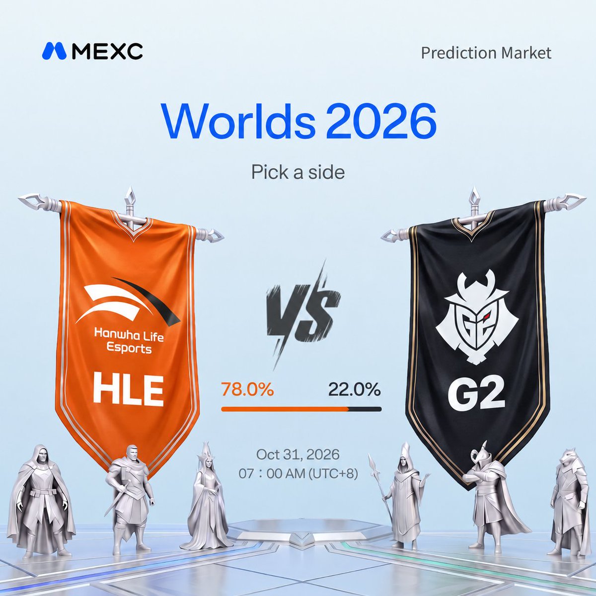 MEXC_Predict's tweet photo. HLE got the odds.
G2 got nothing to lose. 
But since when did Worlds follow the script? 🔥

🎁 10 winners × 10 USDT in Trial Funds!
Follow @MEXC_Predict, like, repost & comment your pick, then enter 👇
🔗 https://t.co/PKgI9GHmnV

Newcomers get a 5 USDT welcome bonus!
🔗 https://t.co/kWId6mv8qx

⏰ Ends Oct 31, 07:00 (UTC+8)
T&Cs apply.