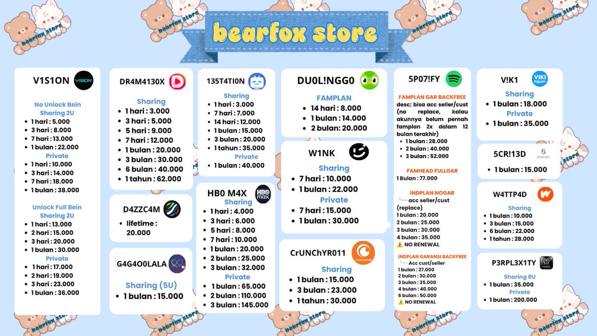 bearfox_store's tweet photo. ୨୧ OPEN 🧸ྀི

sung wa ajaa yaa ! (chat salah satu aja)
𐙚 order — https://t.co/yo2MQkZMOA
𐙚 order — https://t.co/al7dDsY5iC

jangan lupa mampir, ditunggu orderannya! ♡
#zonauang #zonajajan #bealanja https://t.co/C7MrLsqQwk