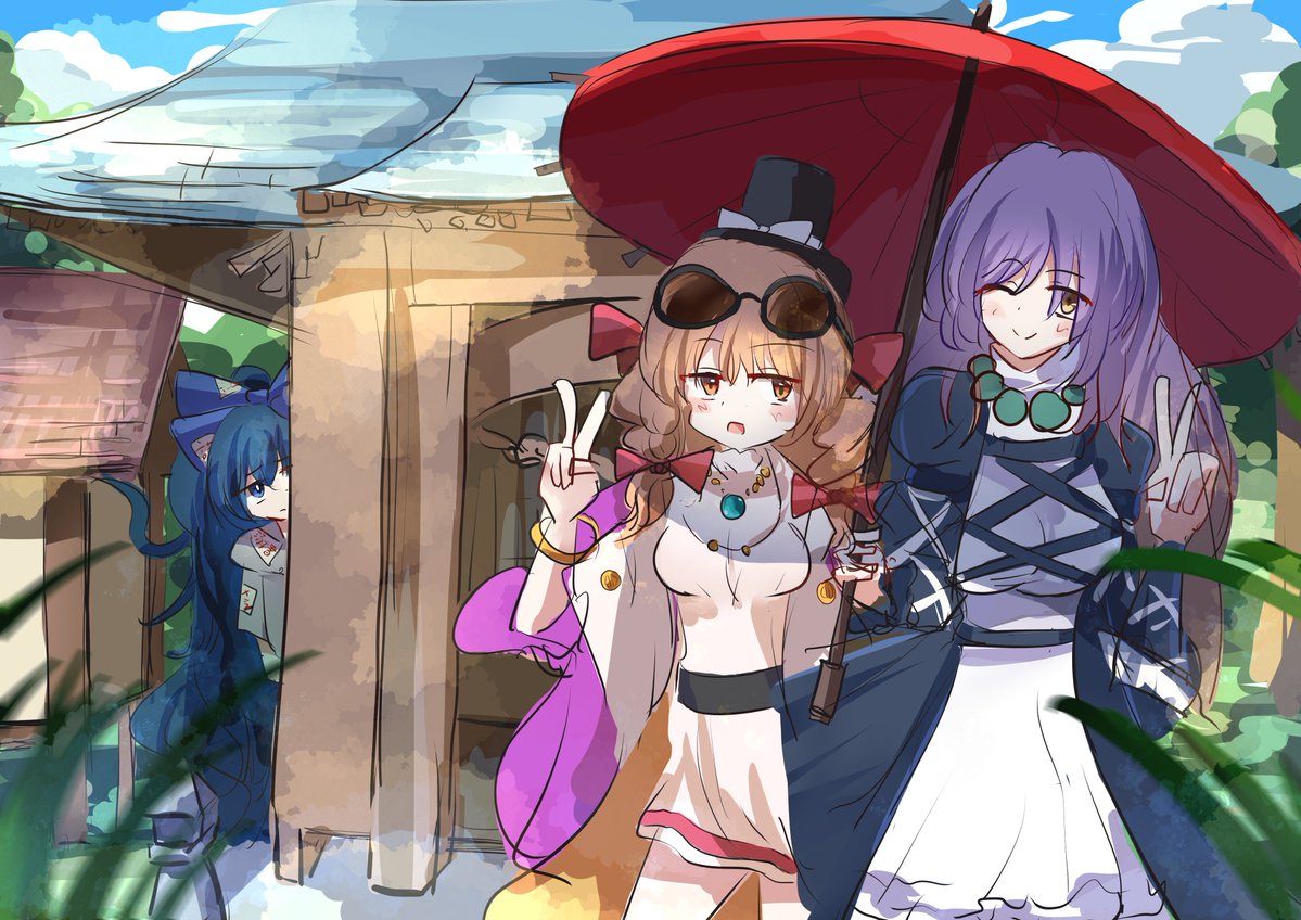 khGB4AA0EWxQa2E's tweet photo. あやや...！お二人で神社に来るなんて珍しいですね...
もしかしてデートですか？記念に一枚取りますよ。

#聖白蓮
#依神女苑
 #依神紫苑 https://t.co/HqtAAtJKpl