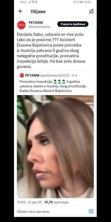 olja_lazar's tweet photo. Danijela Sabo tzv. 'prosvetna inspektorka' koja je vraćena iz Austrije, zbog nelegalne prostitucije. Ne smemo da je zaboravimo. Kadar Dusana pijanog. https://t.co/mBLGMqVI5E