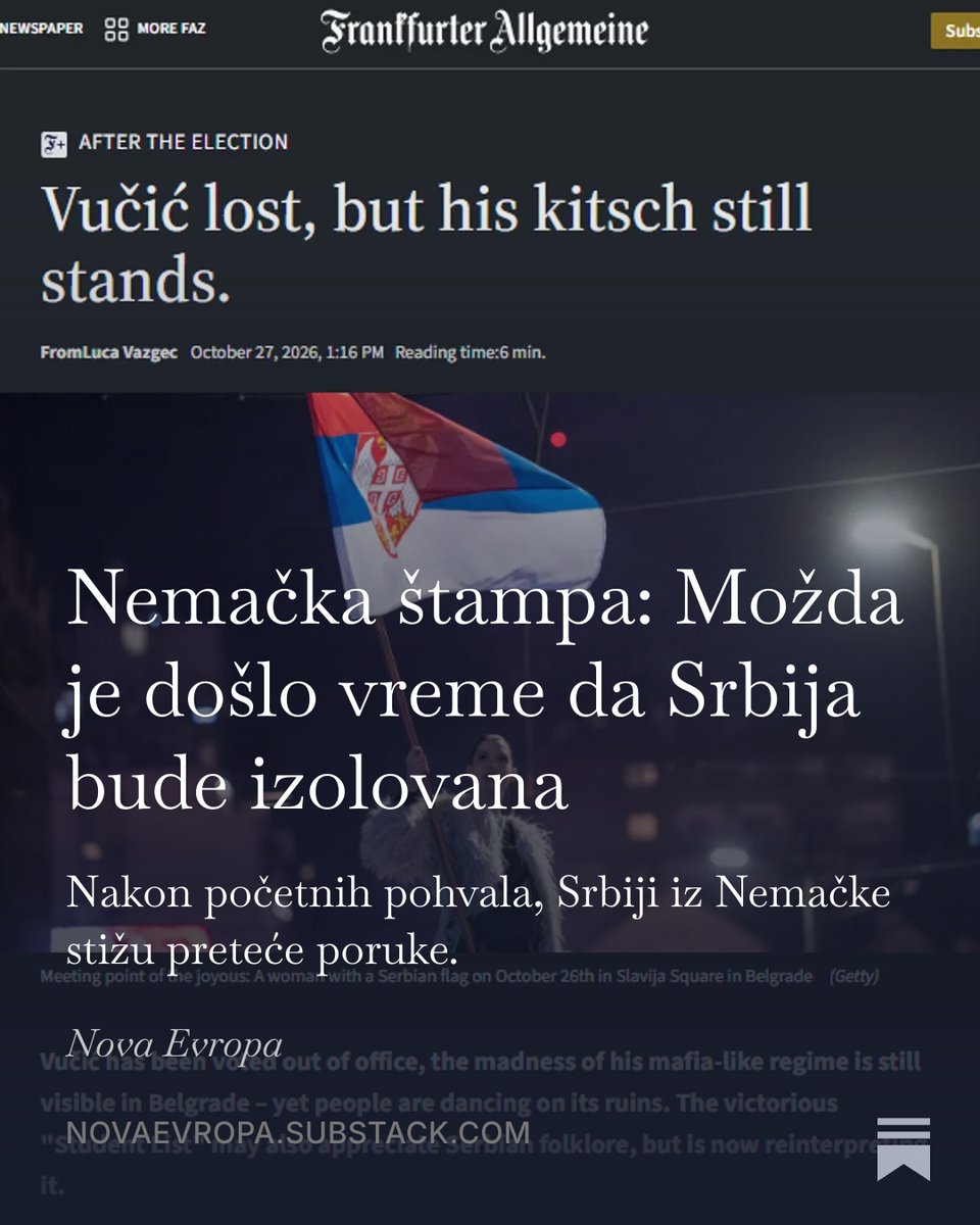 nova_evropa_'s tweet photo. Nemačka štampa: Možda je došlo vreme da Srbija bude izolovana. U više tekstova, Nemci optužuju novu vlast da je ekstremistička i nacionalistička, te da je prirodno da se sve okolne zemlje udruže protiv Srbije. https://t.co/N0SP4d7ktZ https://t.co/gGIiEbjxX1