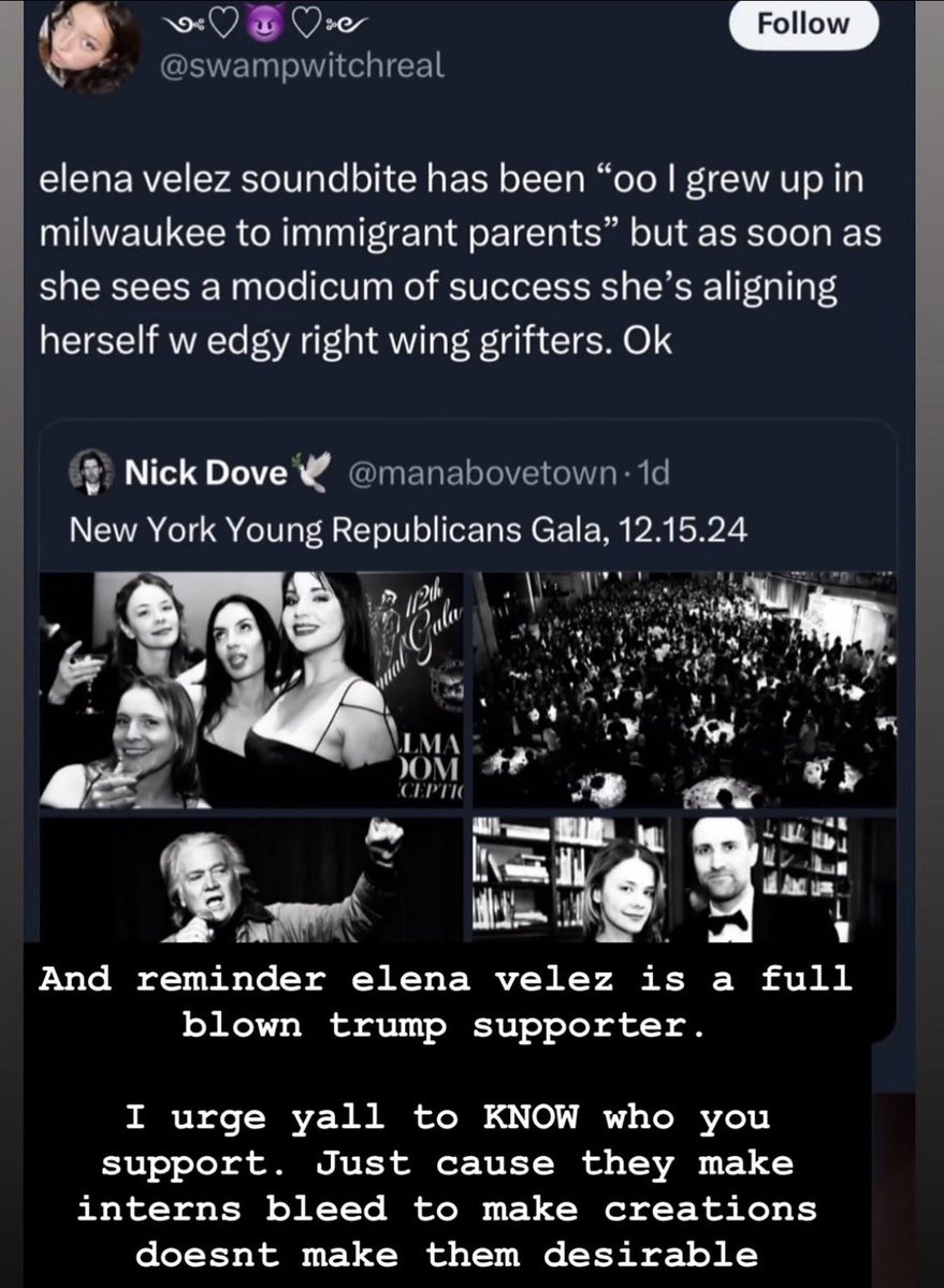 shereeny's tweet photo. so ivy’s posting to her IG story that the hate won’t get her to abandon leftism - but the red scare lady just casually revealed that ivy still supports elena velez lmao https://t.co/LV9W1L94Cp