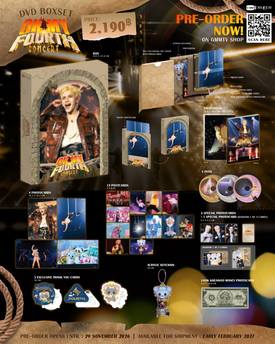 GmmtvShop's tweet photo. PRE-ORDER NOW! DVD BOXSET OH MY FOURTH CONCERT ON GMMTV SHOP

สั่งซื้อที่นี่ / Order Here
DVD BOXSET OH MY FOURTH CONCERT
https://t.co/liTU96Uqqs

Pre-order opens now until November 29, 2026.
All purchase orders will be shipped sequentially starting from early February 2027.

#FourthConcert
#GMMTV