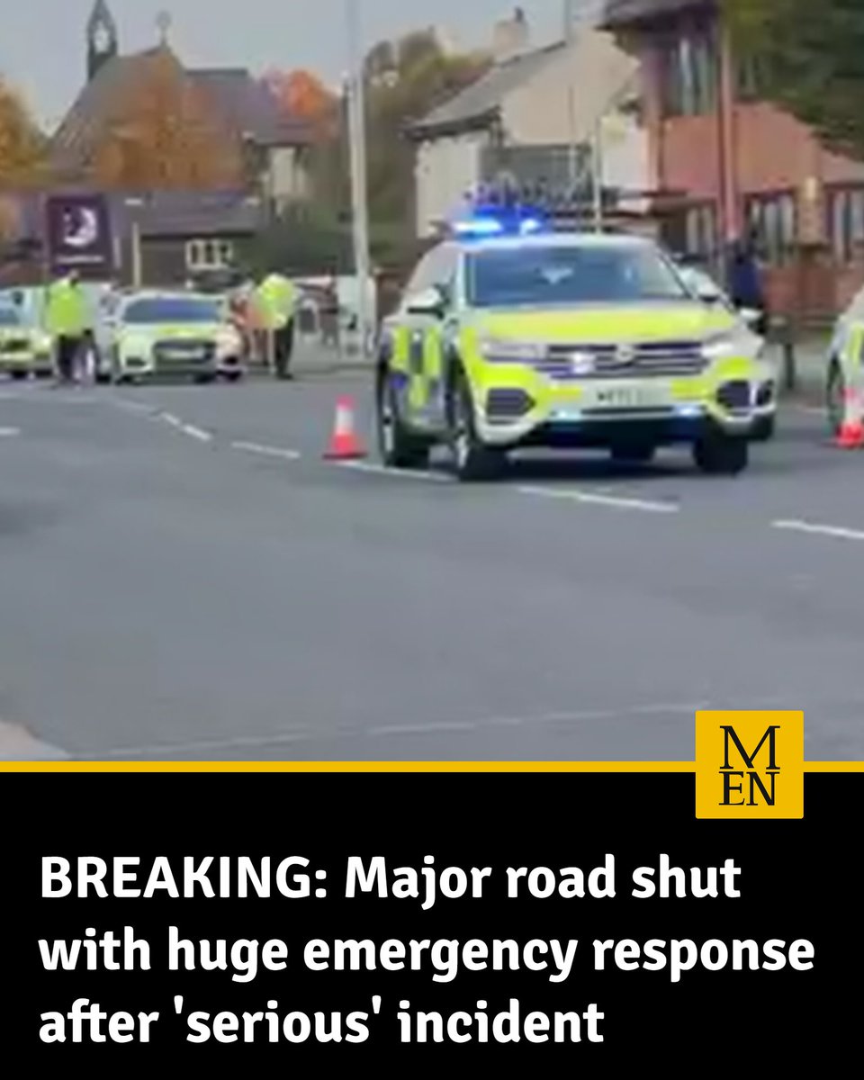 MENnewsdesk's tweet photo. LIVE: Road shut with huge emergency response after 'serious' incident - updates https://t.co/21dTwzjjIR https://t.co/BHn2efK6el