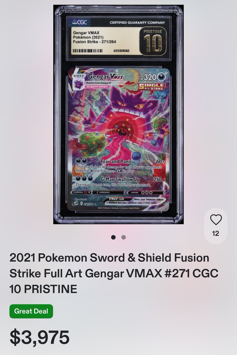 astro_degens's tweet photo. GIVING AWAY this Two $4,000 Gengar VMAX PSA 10 GEM MINT Pokémon card! To seven of my followers 

If this card brings you even a fraction of the joy Pokémon has given me, then mission accomplished.

Valued at ~$4,000 and it could be yours!

Just follow, like, RT & reply for a chance to win.

Good luck, trainers! 🍀