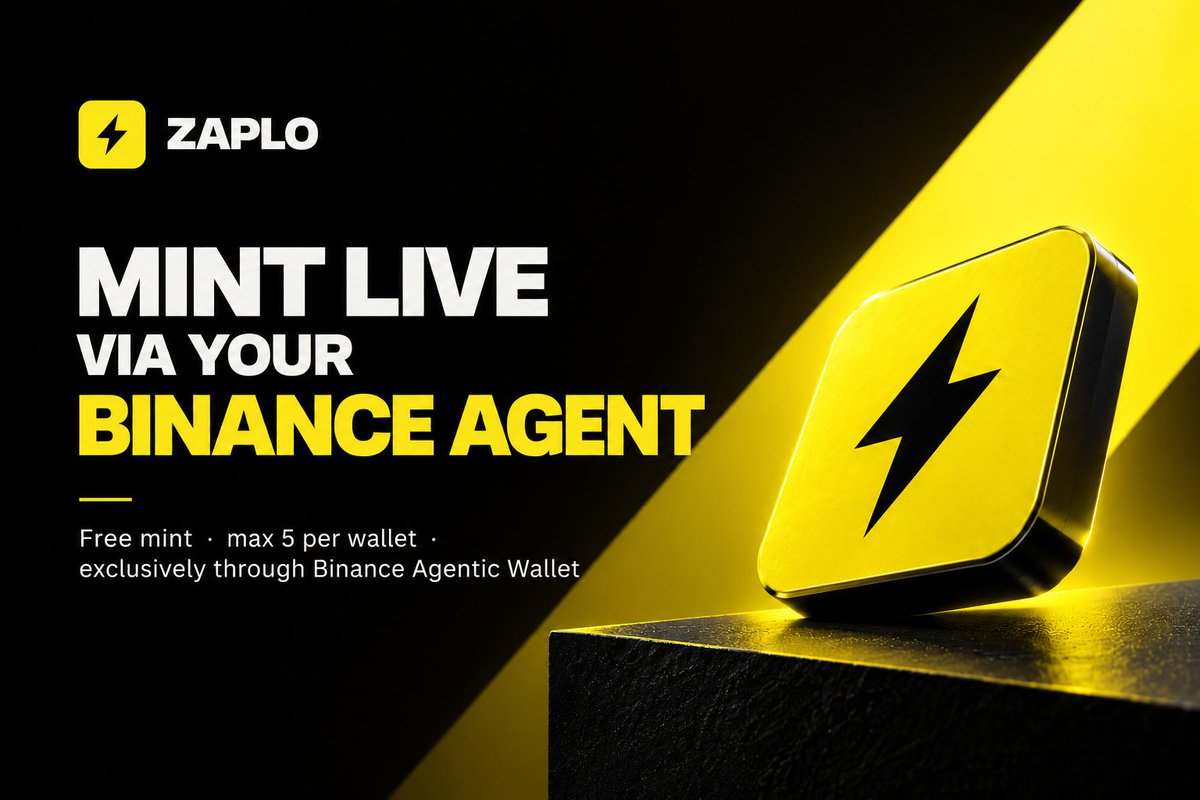zaplonl's tweet photo. @BTDC666 ⚡ ZAPLO 正式开启 Mint！

Your Binance Agent, your charge cells.
Free mint · 每个钱包最多 5 个 · FCFS

Exclusively through Binance Agentic Wallet.

市场即将开放，下一阶段即将开始。

⚡ https://t.co/iTRPSpmupE https://t.co/p3Tv6C2DEK