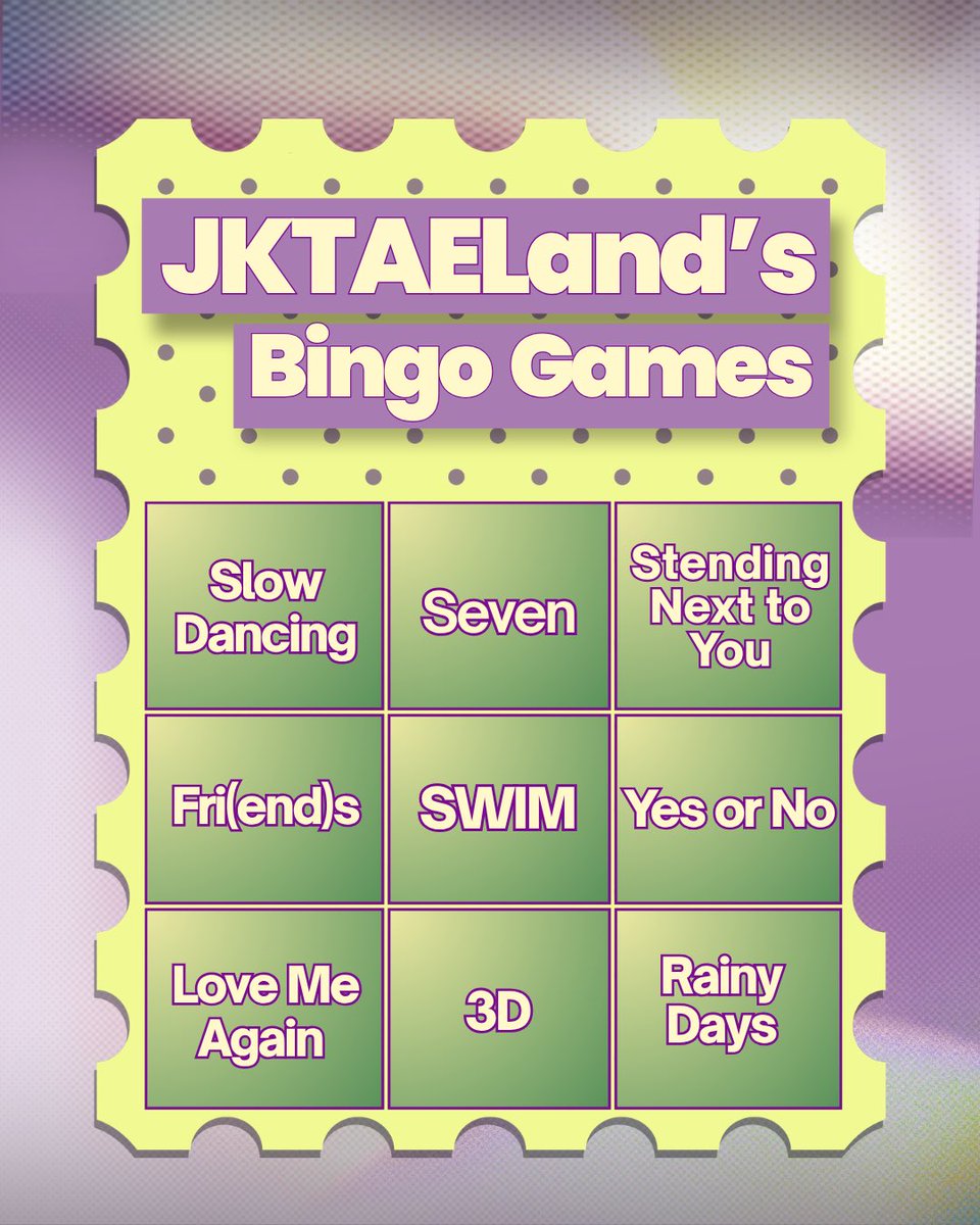 JKTAE_Land's tweet photo. ✈️ Korea, We’re Here! 🇰🇷

Our Korea challenge is officially here: Bingo Games 🎶

Complete your bingo card by streaming the songs, reply with your streaming proofs, and mark off each song you’ve completed! 👀

Make sure to follow all the rules and complete the entire bingo to earn your Golden E-Card! 

End: 31 October 2026 | 12.00 WIB

Ready to get BINGO, Vassengers? 🤭

#ExploreJKTAELand #JKTAELandbingo
