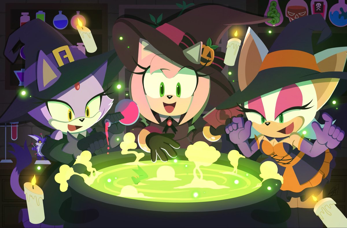 jenuilar's tweet photo. ✨Part 2 of my Halloween illustrations✨ been having this idea since last year so I finally got around to it 🎃 

#SonicTheHedgehog #sonic #sonicfanart #amyrose #spookymonth #BlazeTheCat #rougethebat https://t.co/rdVm7r6U2n