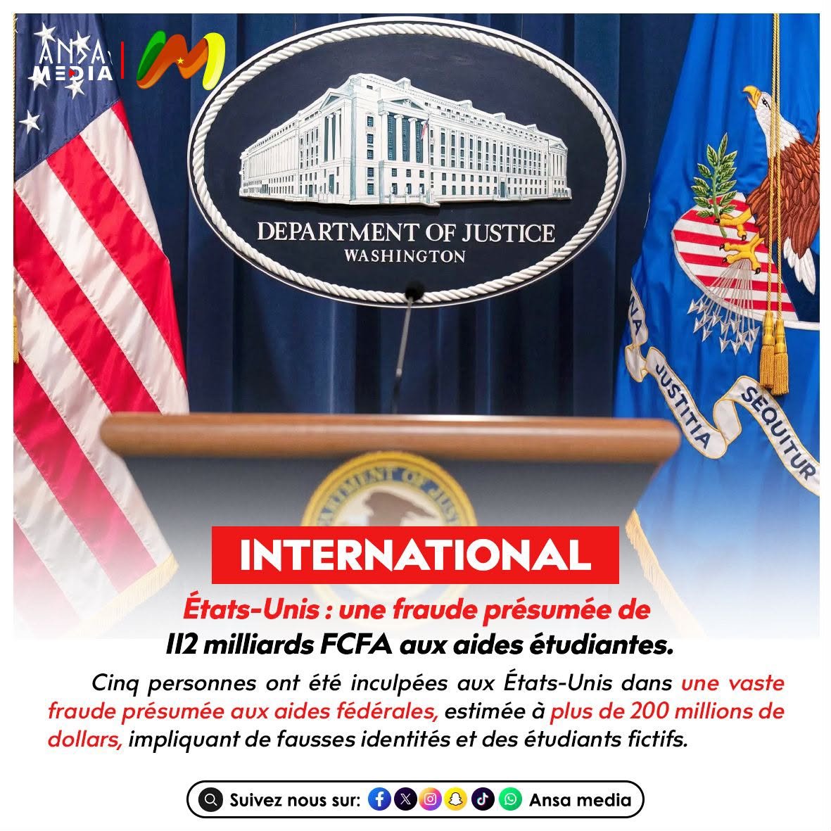 AnsaMedia237's tweet photo. États-Unis : une fraude présumée de 112 milliards FCFA aux aides étudiantes.

https://t.co/w6tTWXtEvd

#AnsaMedia #ÉtatsUnis #Kenya #FraudeFinancière #AidesÉtudiantes #OperationGhostbusters #JusticeAméricaine https://t.co/AouzF089Tu
