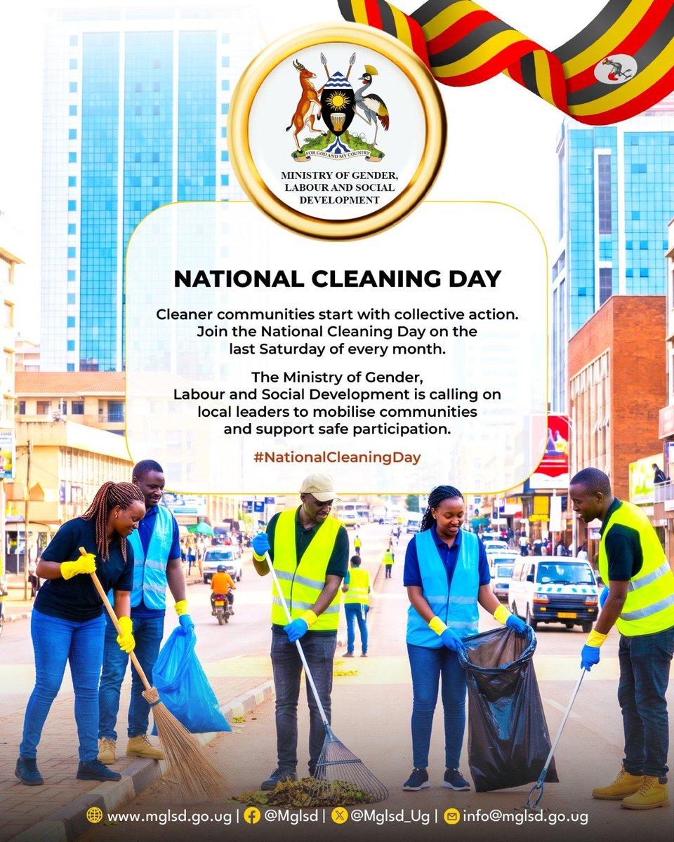 GovUganda's tweet photo. The Ministry of Gender has stepped up efforts to engage local leaders in mobilising communities and promoting active public participation in the National Cleaning Exercise. #NationalCleaningDay https://t.co/w659kDWQp0