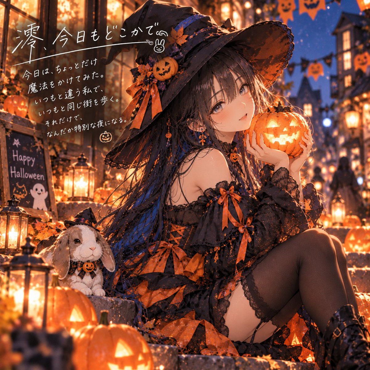 chatom_m's tweet photo. 🎃 澪、今日もどこかで。

Happy Halloween！🧙‍♀️✨

あれこれ悩んで選んだ衣装。
今日は魔女になって、街をお散歩。

いつも歩いている道なのに、
仮装しているだけで少し違って見える。

魔法は使えないけど……
こんな夜も、たまにはいいよね。🐰🎃

#澪今日もどこかで #Halloween2026 https://t.co/0tMOEuVNco