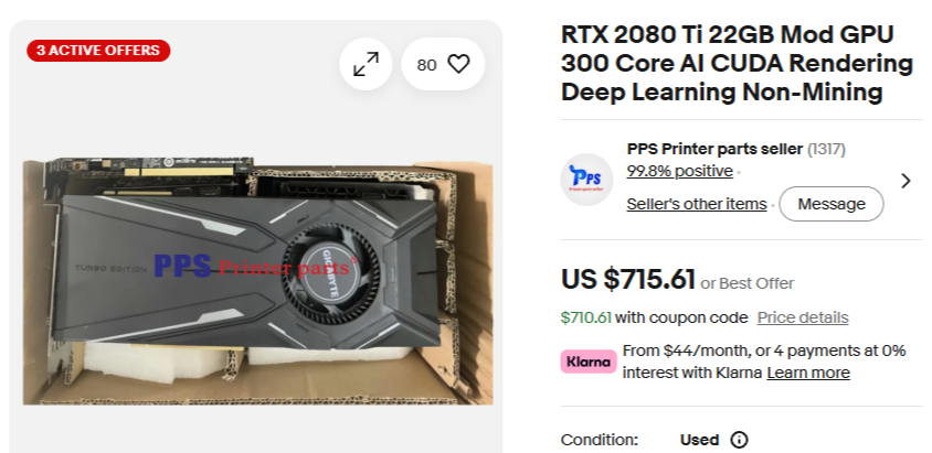 An RTX 2080 Ti from 2018. Modded to 22GB. Running a 27B local model at a developer-reported 47.5 tps on a code prompt.…