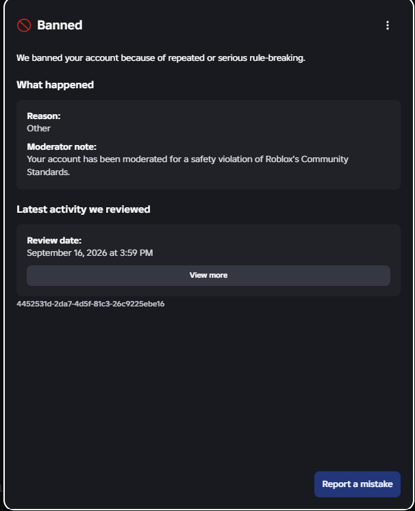 s1nx37's tweet photo. Roblox still hasn't unbanned me after 30+ days, and all my appeals have been ignored. I don't know what to do. I was banned a couple of days after buying Korblox, plus I had saved up over 29k in order to buy Headless. @Roblox #RobloxHelp @DavidBaszucki #Roblox #RobloxSupport https://t.co/tpGV1Bmbat