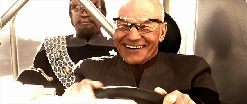 HashtagGriswold's tweet photo. My favorite Patrick Stewart story is that he loved driving dune buggies, so he demanded a scene in Nemesis where he drives a dune buggy, even though a. it makes zero sense that Starfleet would use dune buggies and b. it was totally out of character

But look at that smile. https://t.co/7FRichVOWz