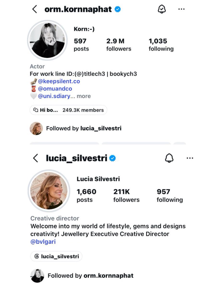 ormsgardenvn's tweet photo. Hôm nay là ngày cuối tháng 10 

Orm Kornnaphat và Lucia Silvestri (Jewellery Executive Creative Director of BVLGARI) đã follow nhau trên Instagram🥳

manifest manifest manifest gần lắm rồi 🙏🏻🙏🏻🙏🏻 https://t.co/QaY3frqjsR