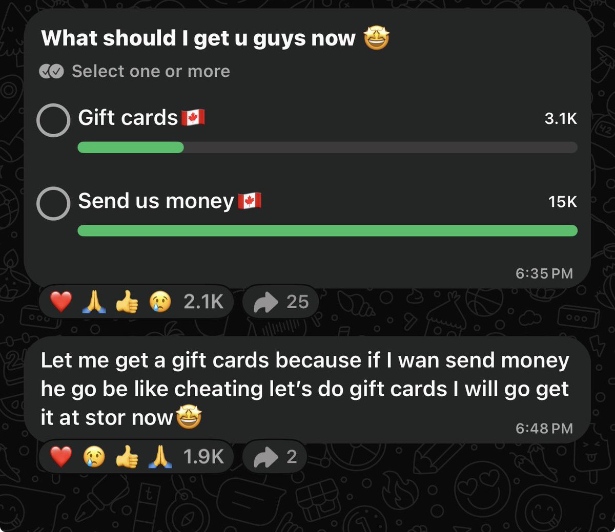 tems_xoxo1's tweet photo. Peller about to go to the store to get gift cards for his people at the store in Canada 🇨🇦 

I’m very sure na Carterdogs go still chop this card as Peller dey feed una reach na hate una dey use pay back ungrateful people 😳😏 https://t.co/B8Q76kDly1